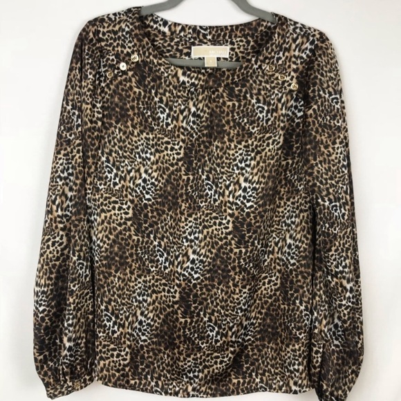 MICHAEL Kors Leopard Print Blouse Long Sleeve 6 - Picture 1 of 8